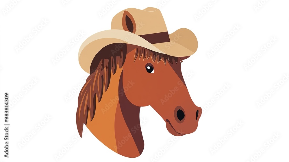 A playful icon featuring a horse wearing a stylish hat, designed with clean lines and vibrant colors, capturing a fun and whimsical spirit, ideal for themes related to equestrian activities, fashion, A playful icon featuring a horse wearing a stylish hat, designed with clean lines and vibrant colors, capturing a fun and whimsical spirit, ideal for themes related to equestrian activities, fashion,