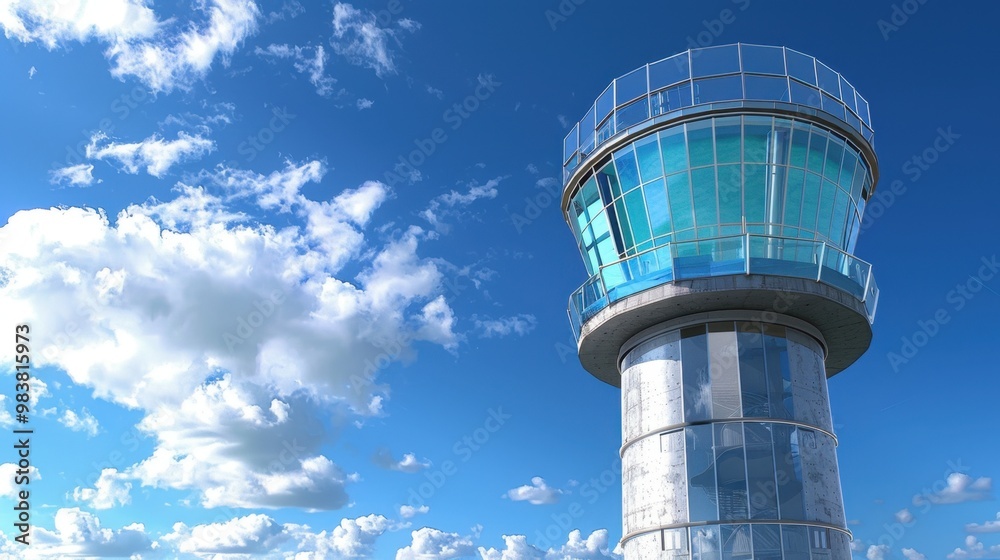 Control Tower: A prominent building where air traffic controllers monitor flight operations, usually equipped with a glass-enclosed observation deck for a full view.
Control Tower: A prominent building where air traffic controllers monitor flight operations, usually equipped with a glass-enclosed observation deck for a full view.