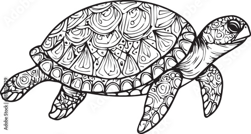 Turtle mandala vector for coloring page.