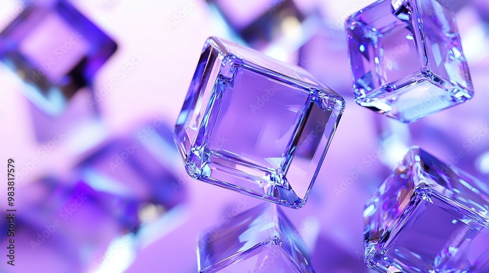 Abstract purple geometric shapes with a blurry background.