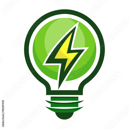 Green energy bulb logo design element with lightning vector illustration
