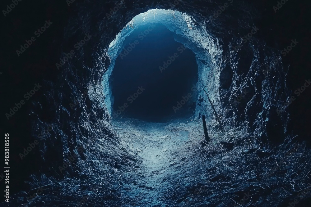 Obraz premium A Dark and Mysterious Tunnel Leading to a Light Source