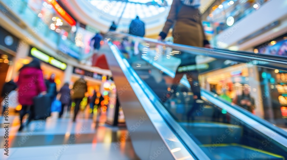 Obraz premium Department Stores: Large retailers offering an extensive selection of items, including clothing, cosmetics, and kitchen appliances, arranged by category on multiple levels. 