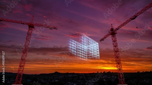 Visualization of a building on a construction site. Augmented reality at the construction site.