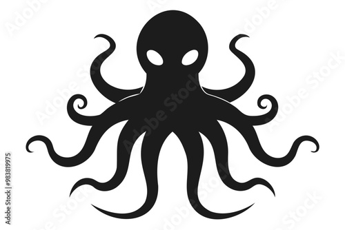 Octopus Black silhouette vector Illustration, black Octopus icon white background