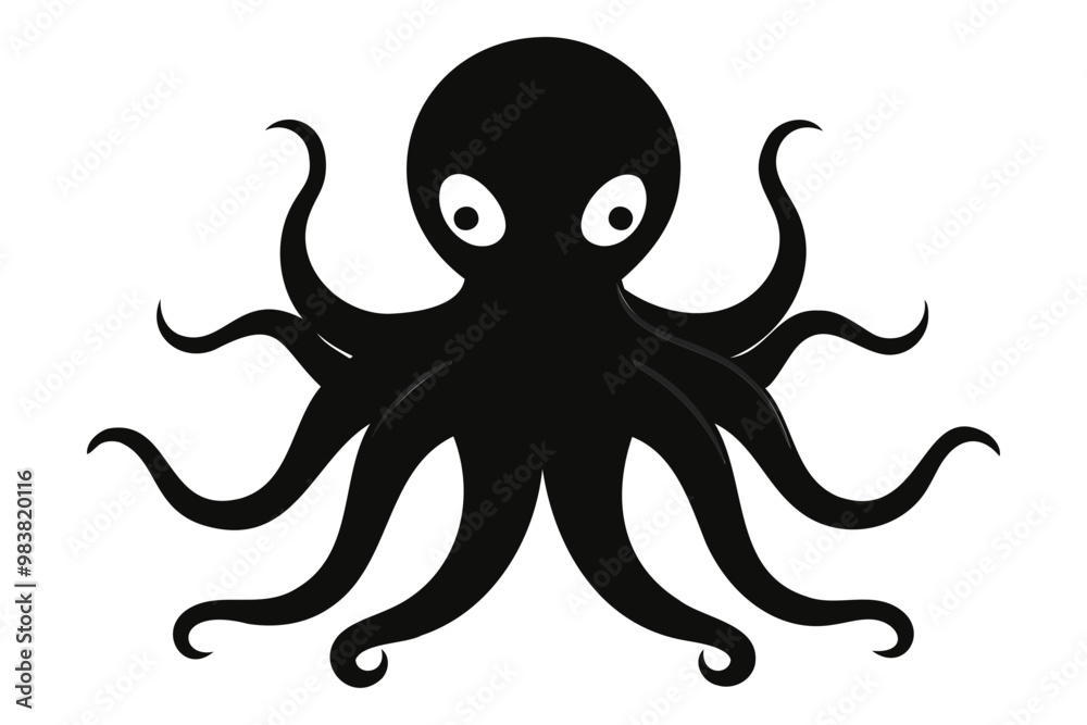Octopus Black silhouette vector Illustration, black Octopus icon white background Octopus Black silhouette vector Illustration, black Octopus icon white background