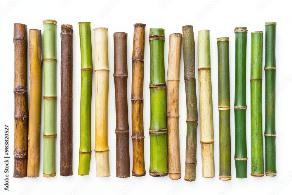 A image displaying a variety of bamboo sticks arranged vertically against A image displaying a variety of bamboo sticks arranged vertically against