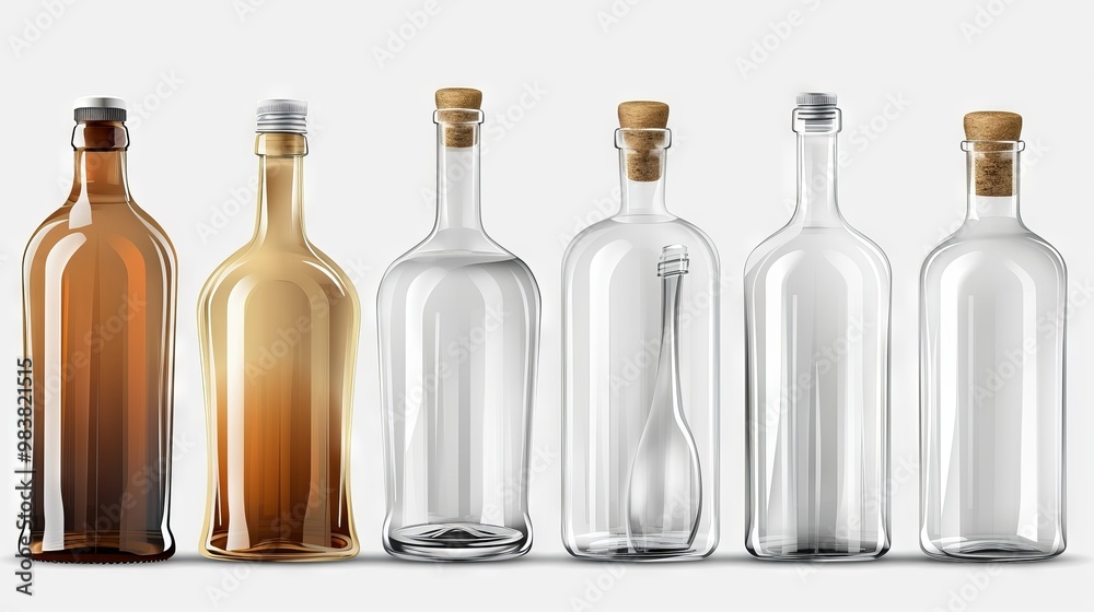 Translucent Elegance: A Vector Set of Realistic Glass Bottles Translucent Elegance: A Vector Set of Realistic Glass Bottles
