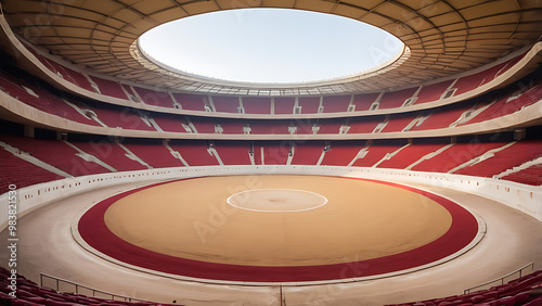 A Round empty bullfight arena stadium with wide perspective. bullring for bullfight, wide perspective with copy space

 photo