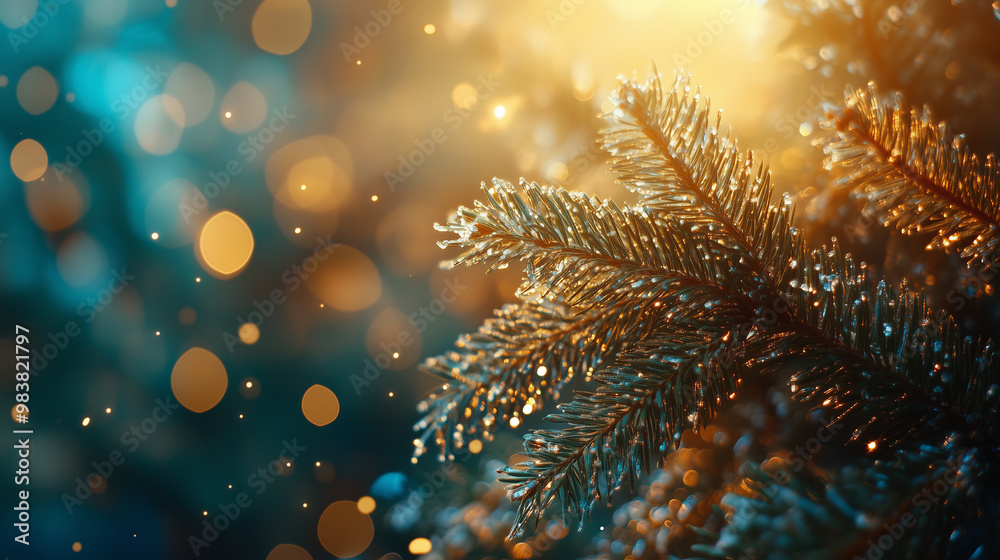close-up of natural pine tree with water droplets, bokeh background close-up of natural pine tree with water droplets, bokeh background