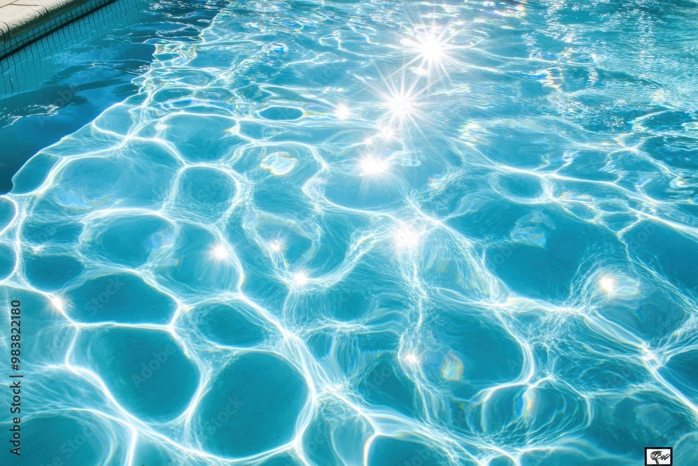 A image of a close-up view of a clear, sparkling swimming pool with sunlight A image of a close-up view of a clear, sparkling swimming pool with sunlight