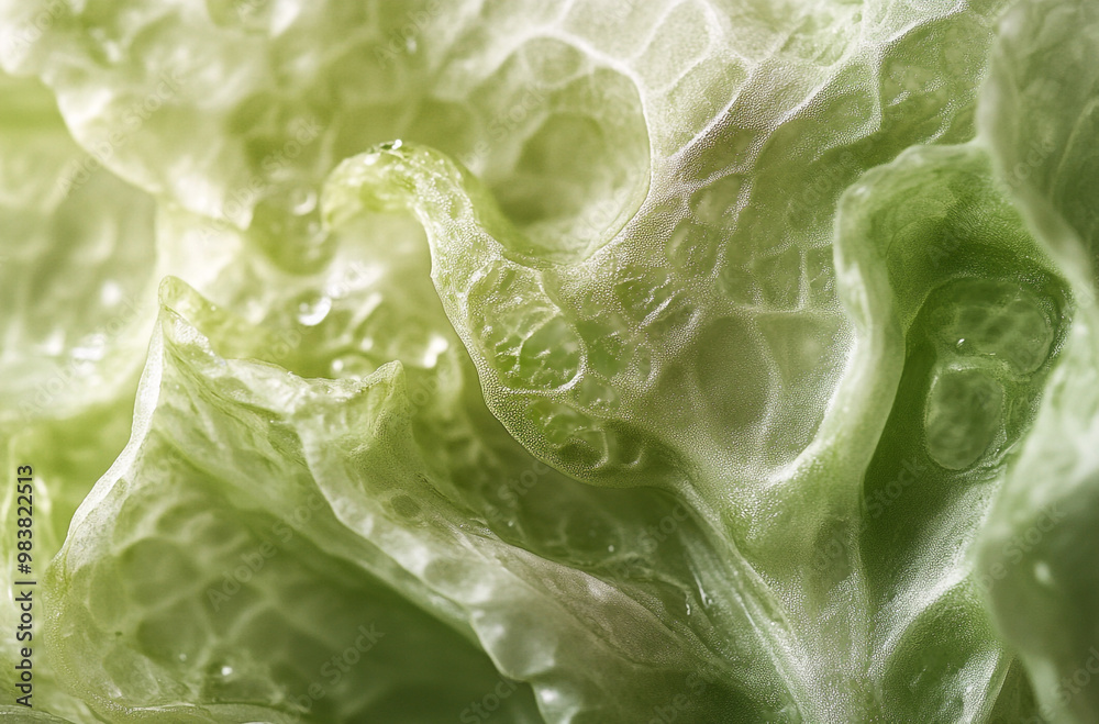 Obraz premium Close-up of the texture and pattern on one side of a lettuce leaf