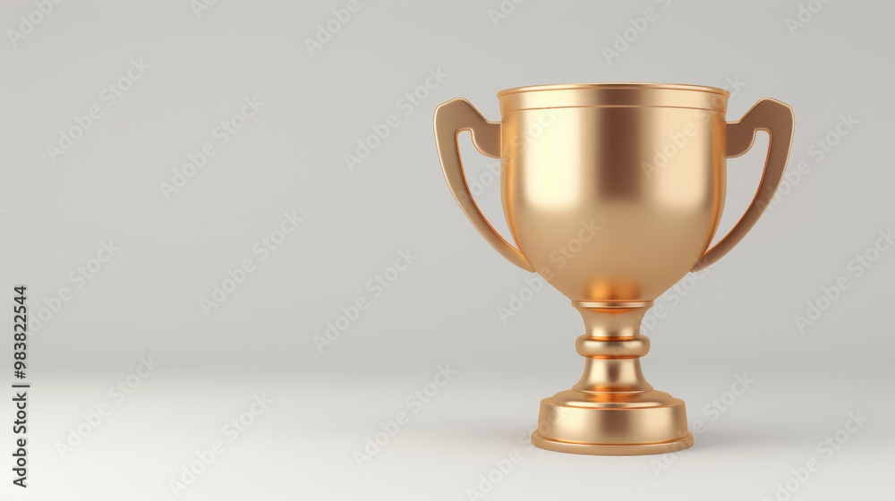 Shiny gold trophy cup stands tall on a white backdrop, symbolizing victory and achievement in a striking 3D design. Shiny gold trophy cup stands tall on a white backdrop, symbolizing victory and achievement in a striking 3D design.