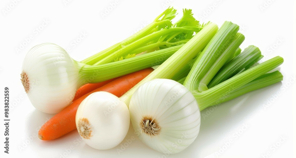 A vibrant watercolor illustration of sizzling onions, celery, and carrots, showcasing the essence of soffritto. Perfect for culinary art. A vibrant watercolor illustration of sizzling onions, celery, and carrots, showcasing the essence of soffritto. Perfect for culinary art.