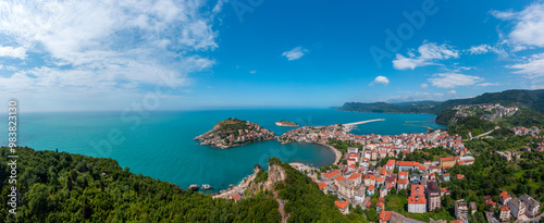 Beautiful cityscape on the mountains over Black-sea, Amasra. Amasra traditional Turkish architecture