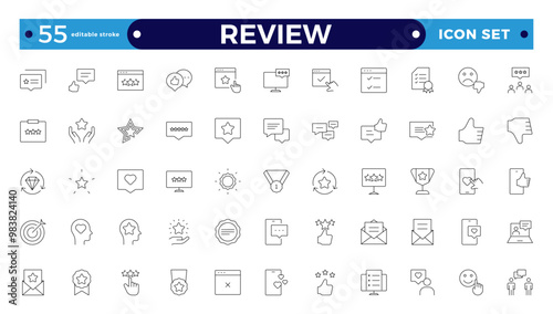 Review ,Feedback, testimonial, customer thin line icons For website marketing design, logo, app, template, ui, etc. Editable stroke outline icon. 