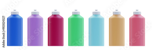 set of colorful plastic bottle 3D rendering