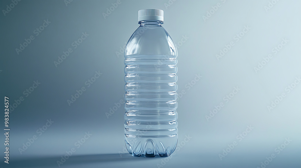 Water bottle: Transparent plastic container filled with liquid refreshment. Water bottle: Transparent plastic container filled with liquid refreshment.