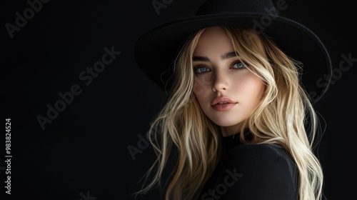 Elegant Woman with Hat on Dark Background