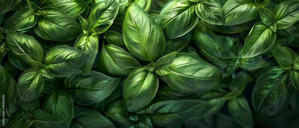 Fresh Green Basil Leaves Close-Up Image Fresh Green Basil Leaves Close-Up Image