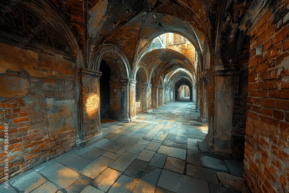 Fototapeta premium A Light-Drenched Archway in a Weathered Brick Building