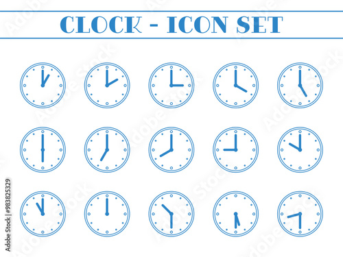 24時間スケジュールの青い時計のセット - Blue clock illustration icon with 24 hour variations
