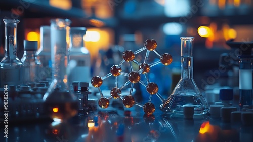 A high-quality image captures nitryl compounds in a lab, highlighting their molecular structures and chemical interactions. photo