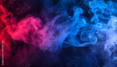 Abstract Red and Blue Smoke Swirls - Dynamic Colorful Smoke Art