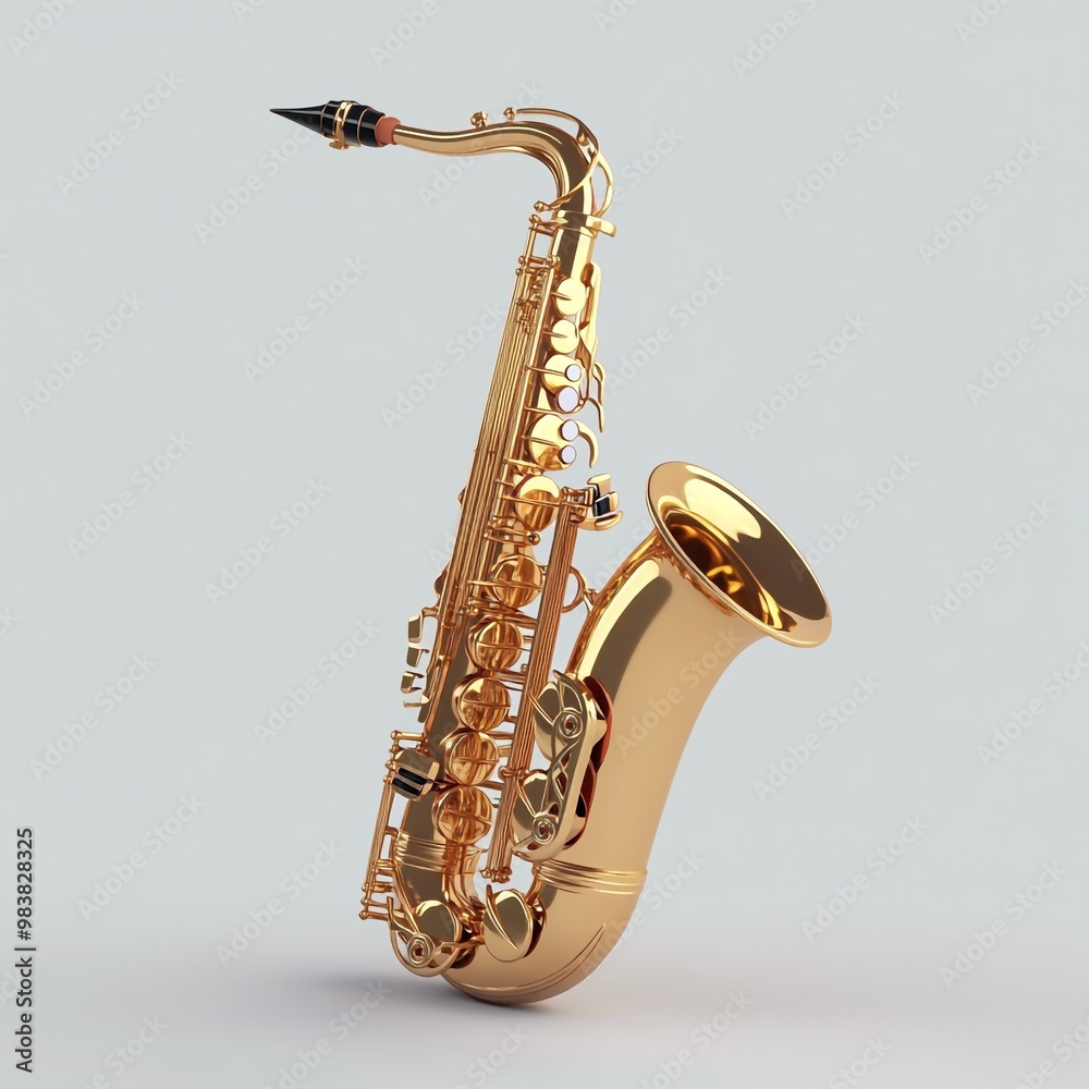 Naklejka premium 3D Saxophone Icon: Wind Instrument for Jazz Music Illustration Logo