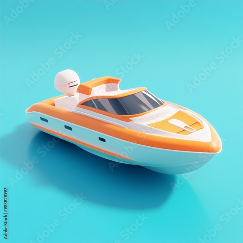 3D Boat Icon: Fast Watercraft for Speedboating Illustration Logo