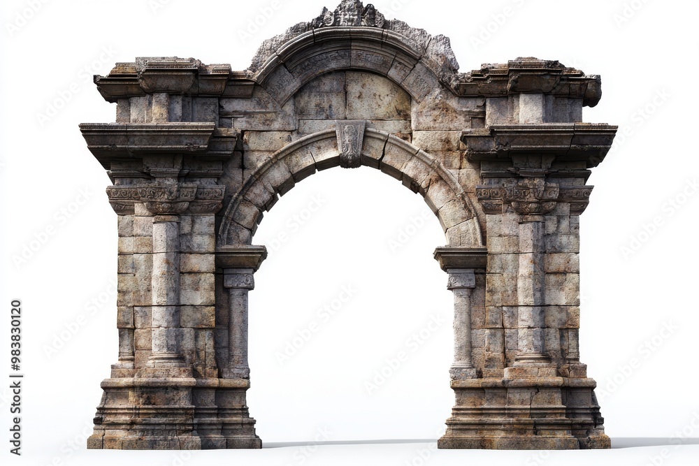 Obraz premium A grand stone archway isolated on a white background