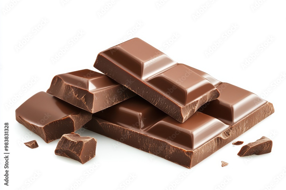 Several pieces of milk chocolate bars isolated on white background Several pieces of milk chocolate bars isolated on white background