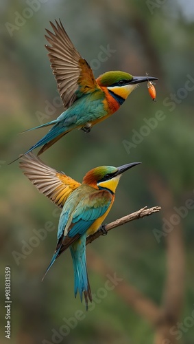 Colorful Bee-Eaters in Flight