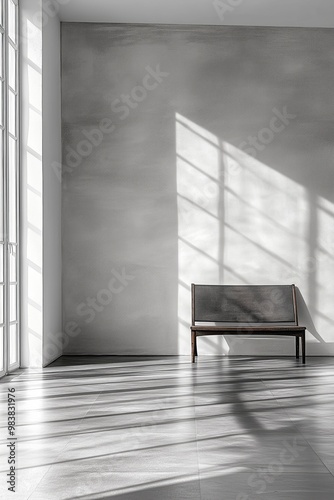 Empty Room with Window and Bench Grey White Abstract Texture Background  Black and White Pattern Minimalist Monotone Gray Wallpaper Design Backdrop Concept