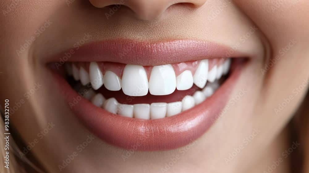 Bright and healthy smile transformation with confident expression in a close-up shot, showcasing perfect teeth and clear lips Bright and healthy smile transformation with confident expression in a close-up shot, showcasing perfect teeth and clear lips
