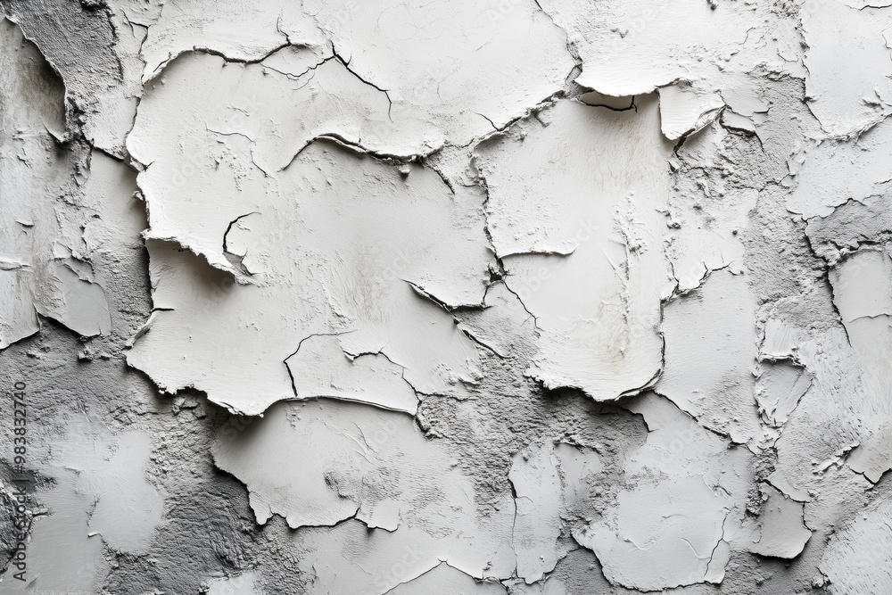 Fototapeta premium Peeling Paint on Wall Grey White Abstract Texture Background, Black and White Pattern Minimalist Monotone Gray Wallpaper Design Backdrop Concept