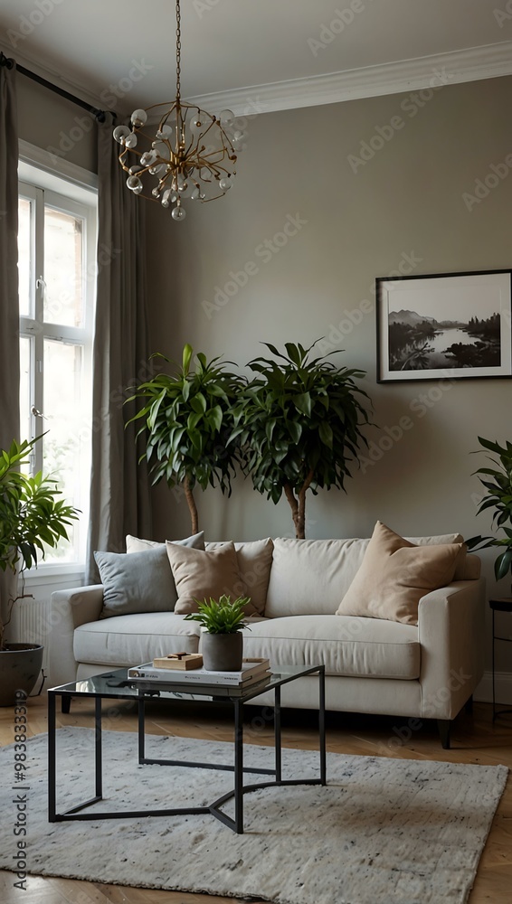 Contemporary living room with sofa and plants. Contemporary living room with sofa and plants.