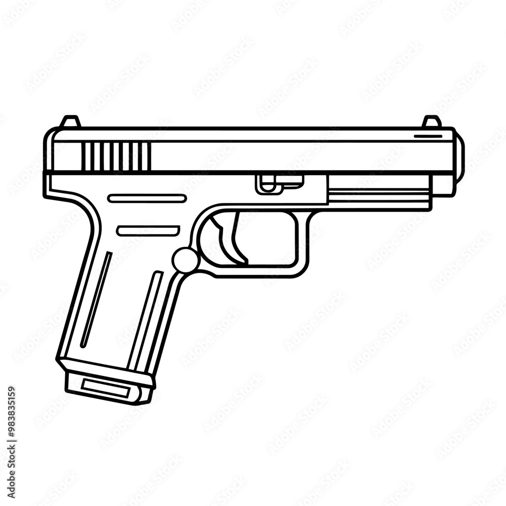 Modern semi-automatic pistol gun outline icon in vector format for firearm designs. Modern semi-automatic pistol gun outline icon in vector format for firearm designs.