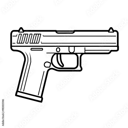 Modern semi-automatic pistol gun outline icon in vector format for firearm designs.