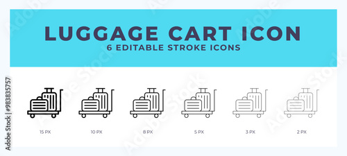 Luggage cart icon. Outline. Lineal icon symbol vector. Black outline.