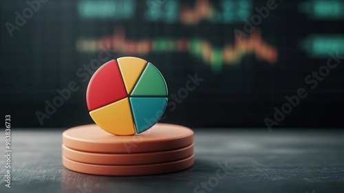 Glowing pie charts on a retro financial dashboard, with 80sinspired neon colors and digital numbers, creating a futuristic yet nostalgic look photo