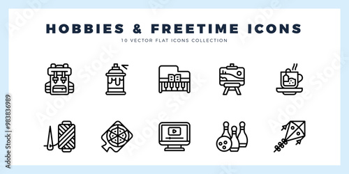 10 Hobbies and Freetime Lineal icons pack. vector illustration.