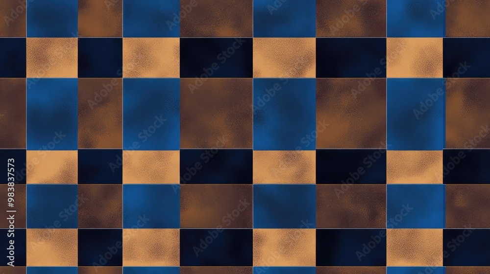 Fototapeta premium Abstract seamless checkerboard pattern in blue and brown with complementary hues