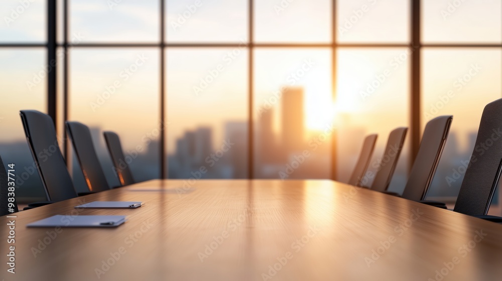 Modern conference room with a stunning sunset view, perfect for business meetings or brainstorming sessions. Modern conference room with a stunning sunset view, perfect for business meetings or brainstorming sessions.