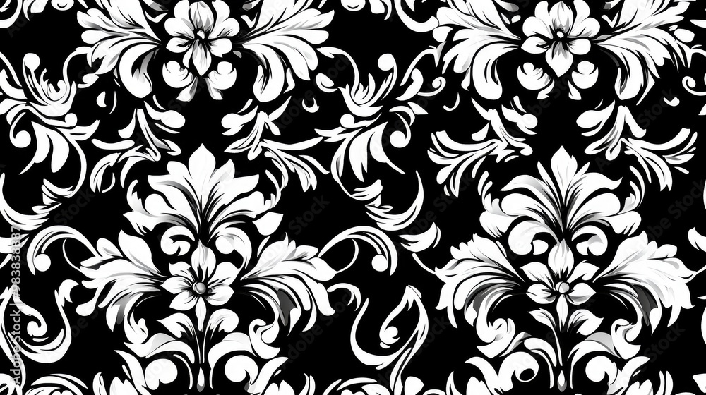 Fototapeta premium Seamless black and white symmetrical horizontal pattern suitable for textiles and backgrounds