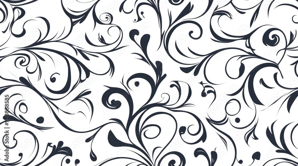 Seamless ornamental pattern featuring swirling elements on a white background Seamless ornamental pattern featuring swirling elements on a white background
