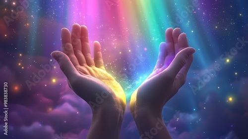 Hands Holding Colorful Auroras