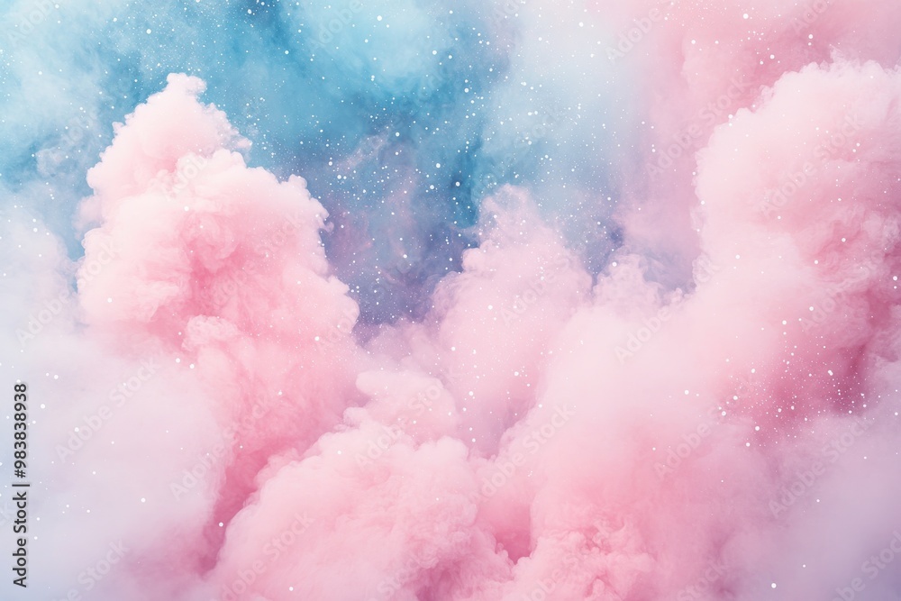 Draw a sky filled with soft, colorful clouds and sparkling stars in shades of pink, purple, Draw a sky filled with soft, colorful clouds and sparkling stars in shades of pink, purple,