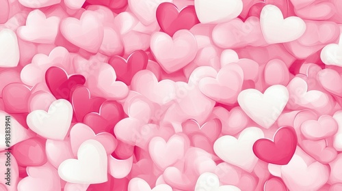 Seamless heart shaped pattern in pink and white hues