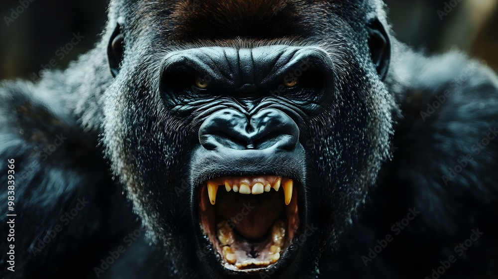 Closeup portrait of angry silverback gorilla